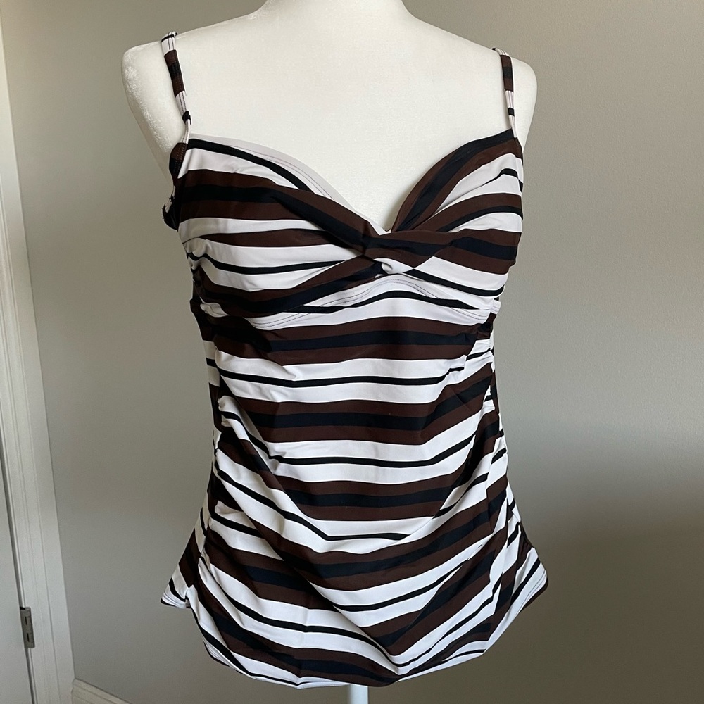 DownEast Swim Tank Top, Swimsuit Adjustable Straps, Brown Black White, Tankini